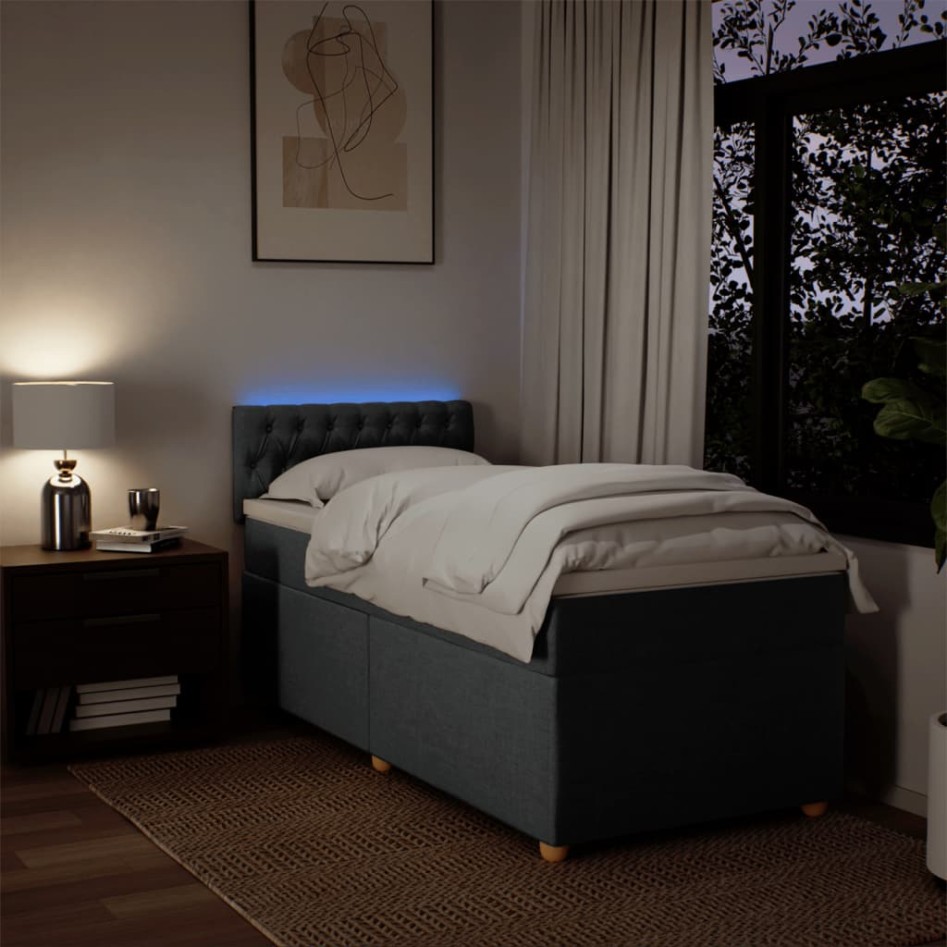 Cama box spring con colchón tela gris oscuro 80x200