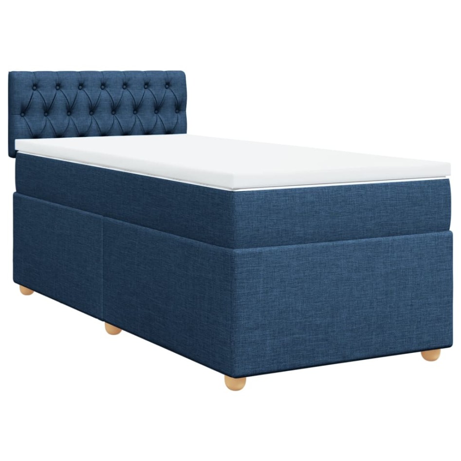 Cama box spring con colchón tela azul 80x200
