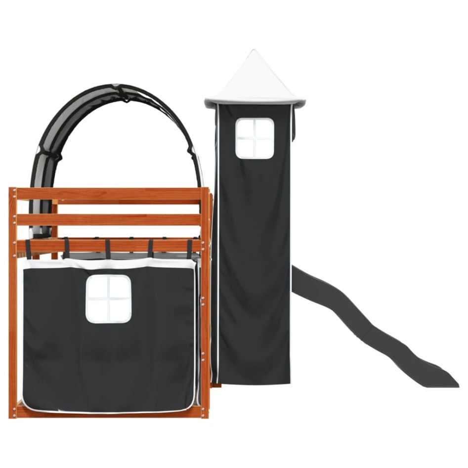 Litera con tobogán y cortinas blanco y negro 90x200