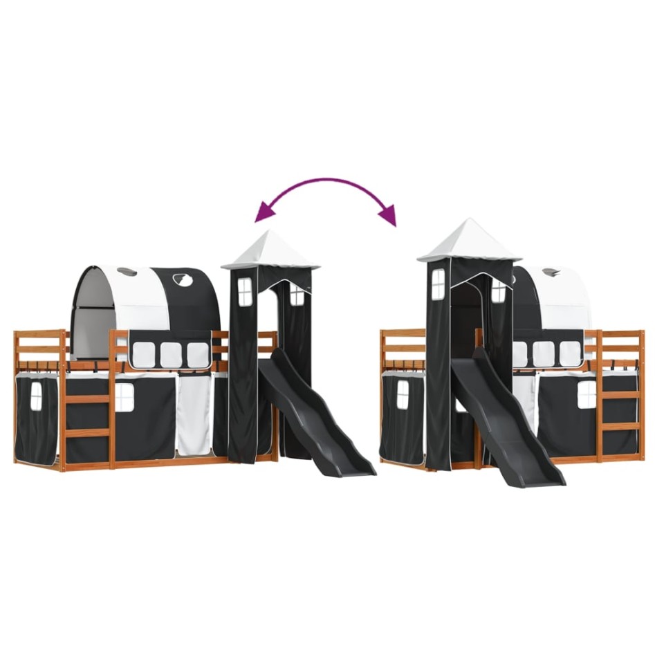 Litera con tobogán y cortinas blanco y negro 90x200