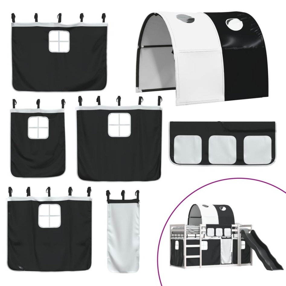 Litera con tobogán y cortinas blanco y negro 80x200