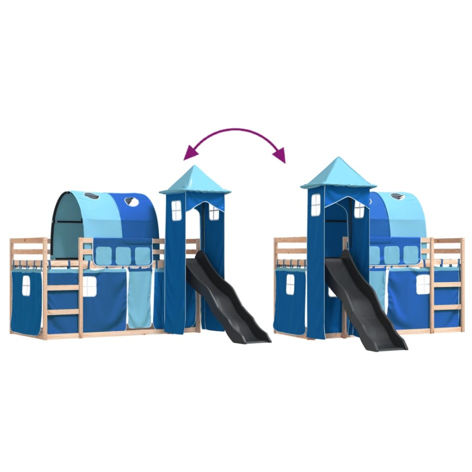 Litera con tobogán y cortinas azul 80x200