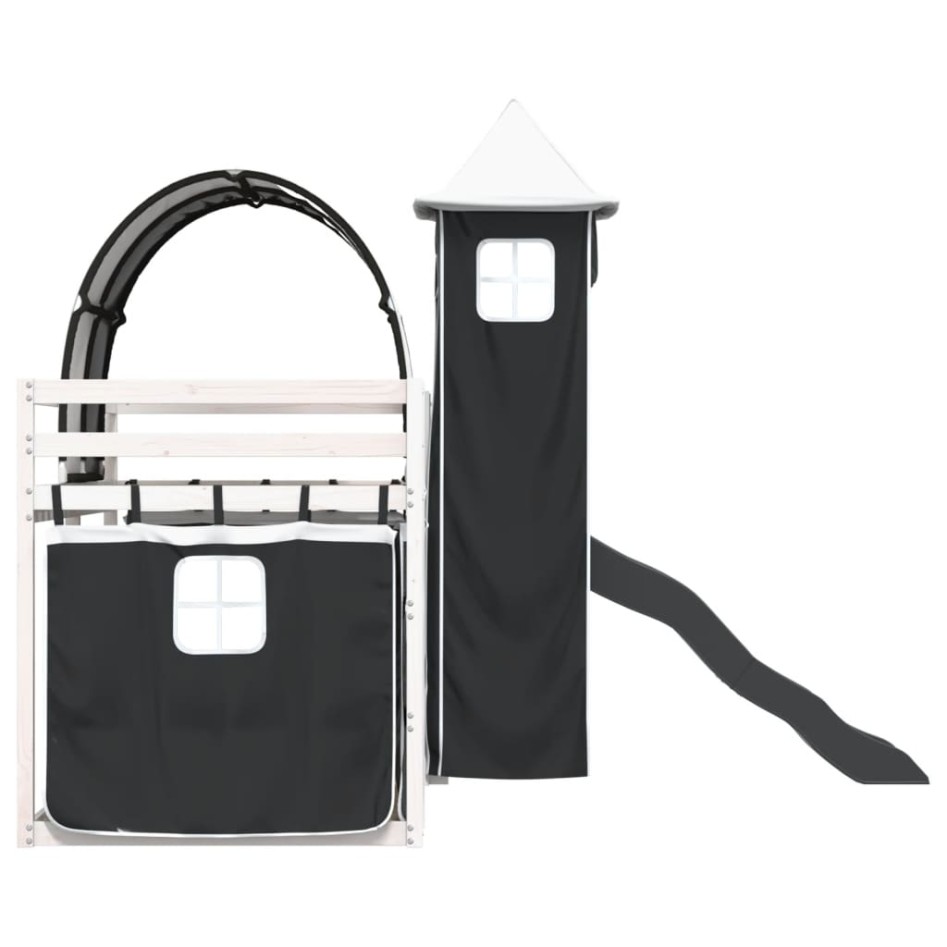 Litera con tobogán y cortinas blanco y negro 80x200