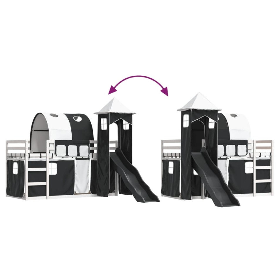 Litera con tobogán y cortinas blanco y negro 80x200