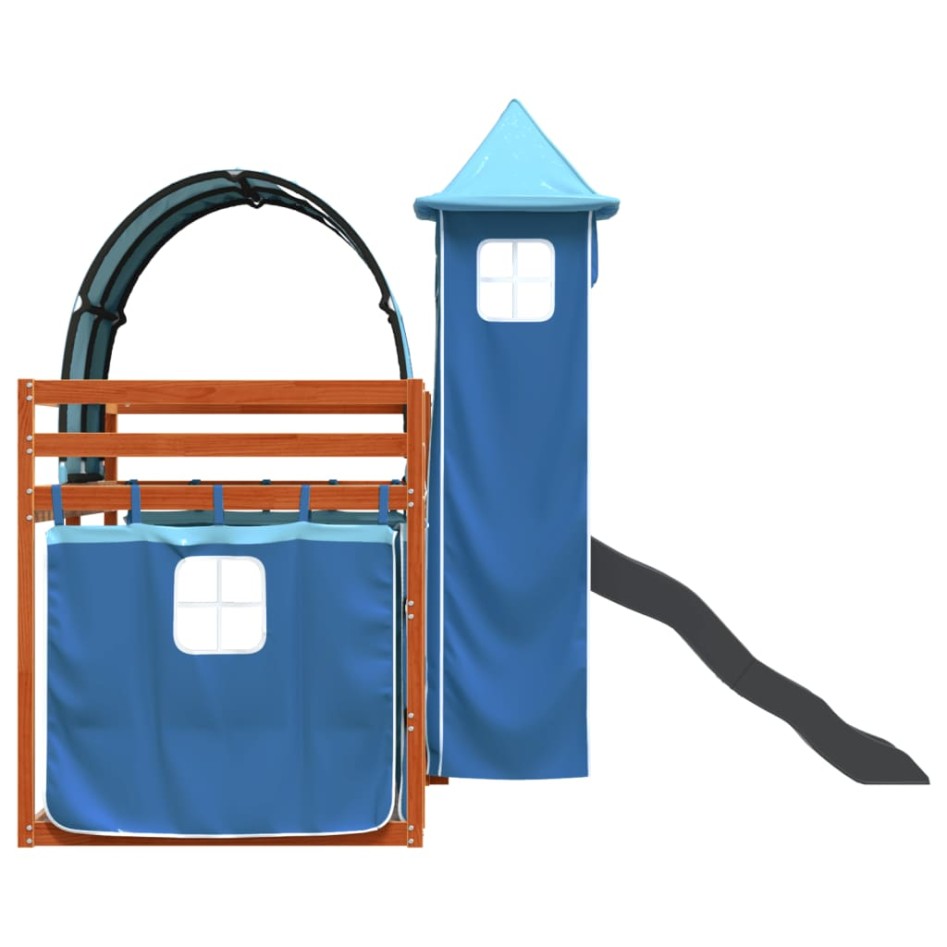 Litera con tobogán y cortinas azul 90x190