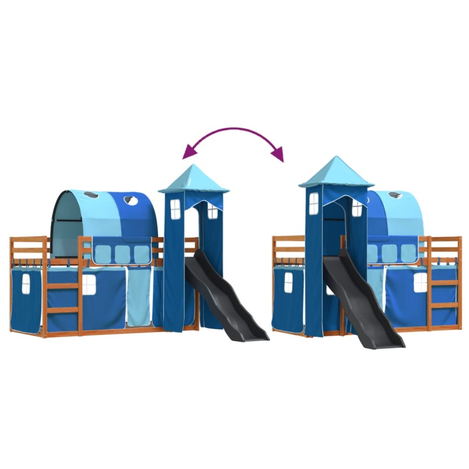 Litera con tobogán y cortinas azul 90x190