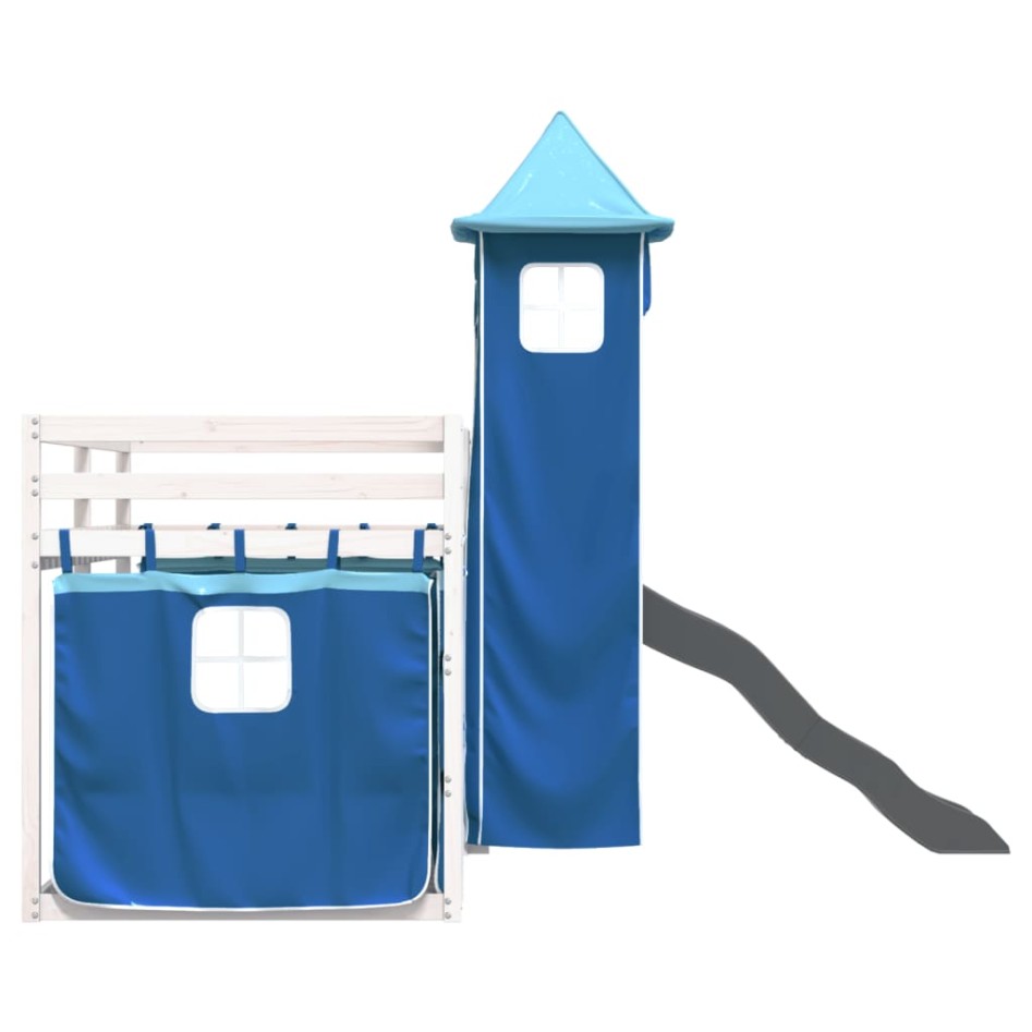 Litera con tobogán y cortinas azul 90x200