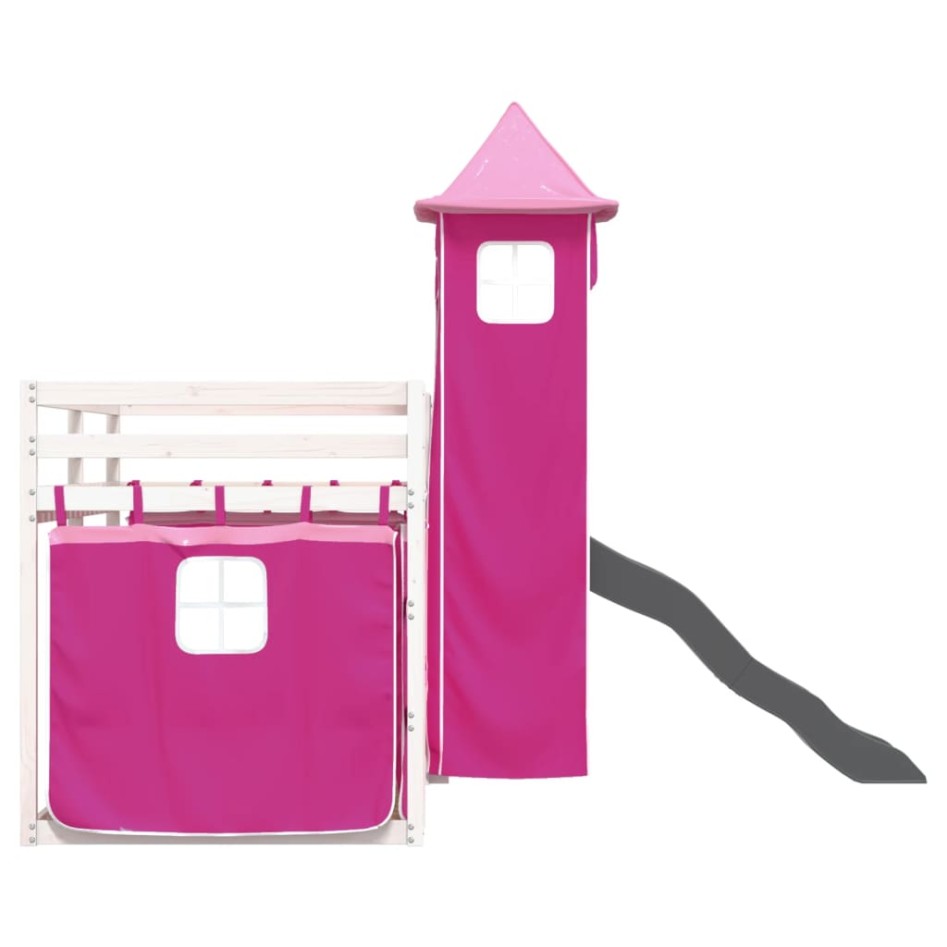 Litera con tobogán y cortinas rosa 80x200