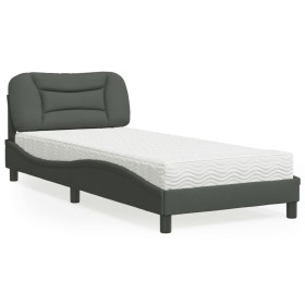 Cama con colchón tela gris oscuro 90x190