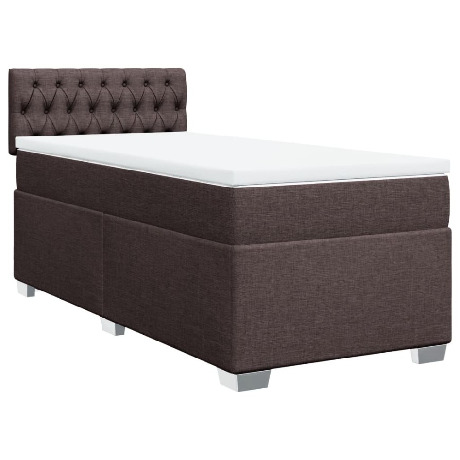 Cama box spring con colchón tela marrón oscuro 90x200