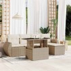 Juego de sofás jardín con cojines 6 pzas ratán sintético beige