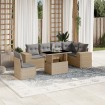 Set sofás de jardín 7 piezas y cojines ratán sintético beige