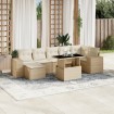 Set de sofás de jardín y cojines 8 piezas ratán sintético beige