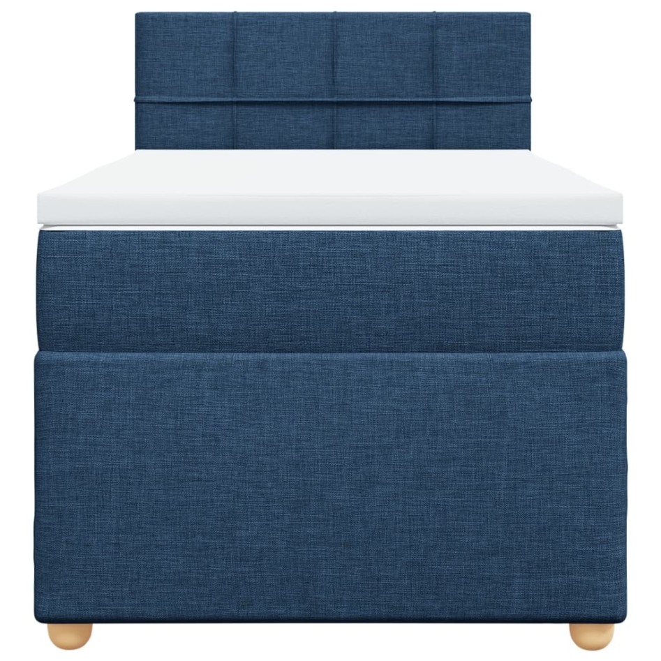 Cama box spring con colchón tela azul 90x190