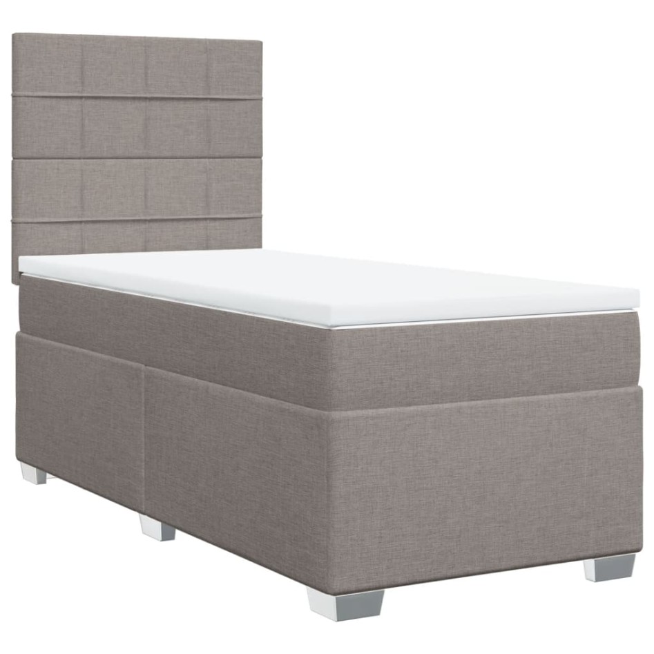 Cama box spring con colchón tela gris taupe 90x200