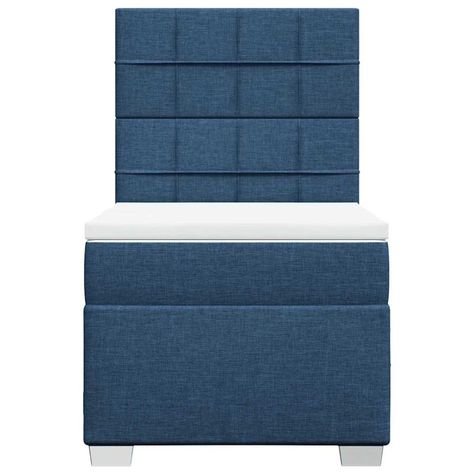 Cama box spring con colchón tela azul 90x200