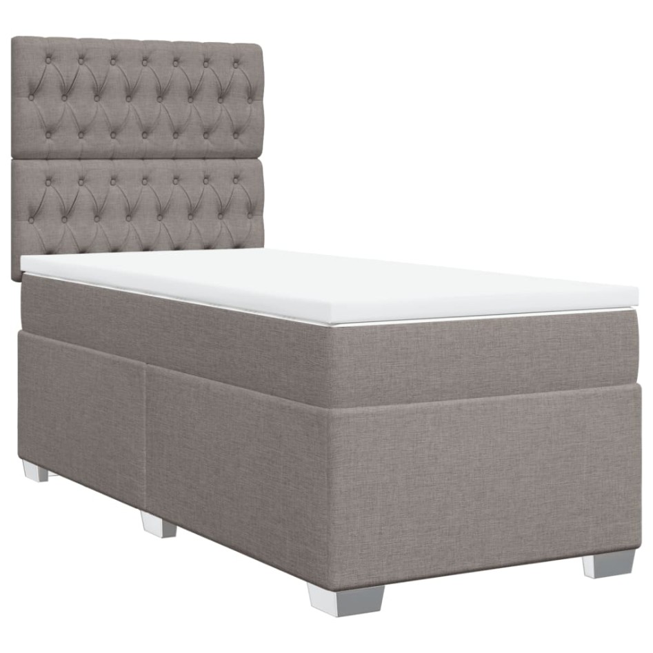 Cama box spring con colchón tela gris taupe 90x200