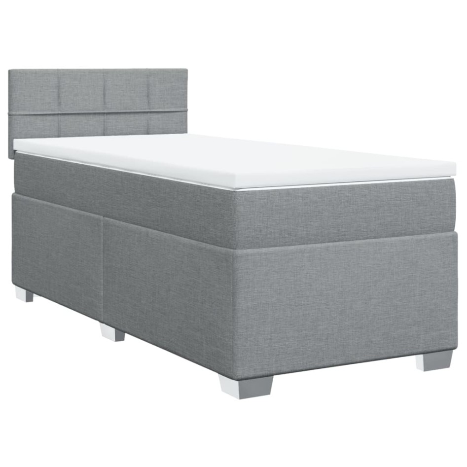Cama box spring con colchón tela gris claro 90x190