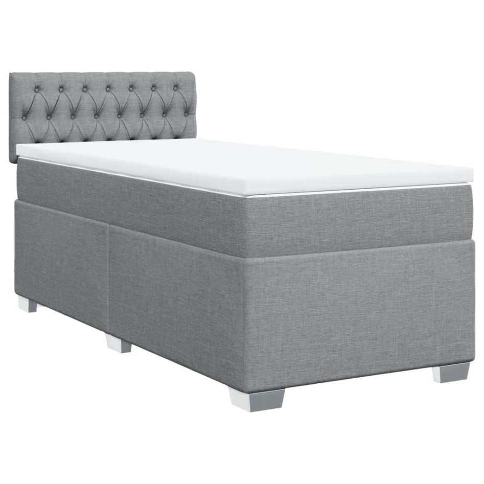 Cama box spring con colchón tela gris claro 80x200