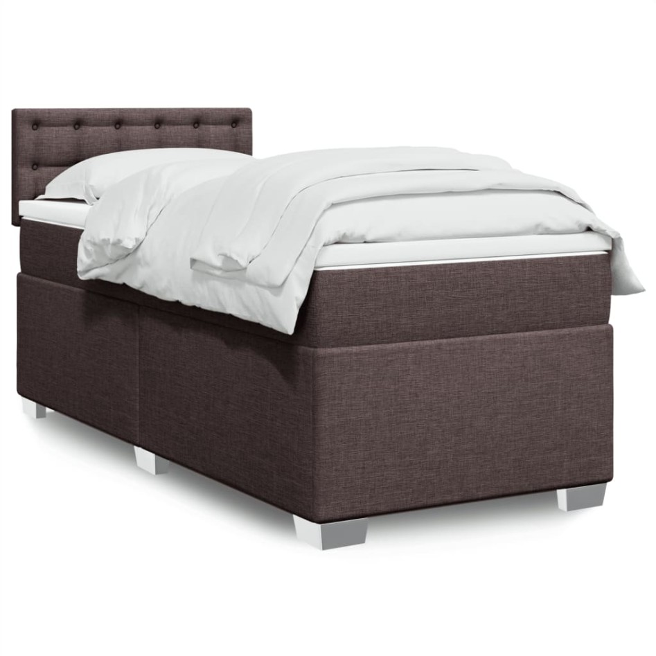 Cama box spring con colchón tela marrón oscuro 90x190