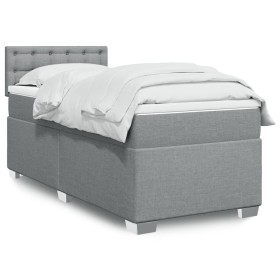 Cama box spring con colchón tela gris claro 90x190