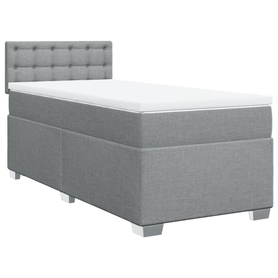 Cama box spring con colchón tela gris claro 90x190