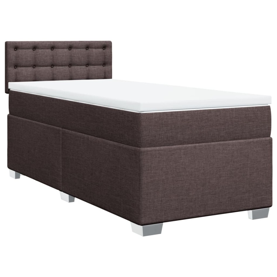 Cama box spring con colchón tela marrón oscuro 90x200