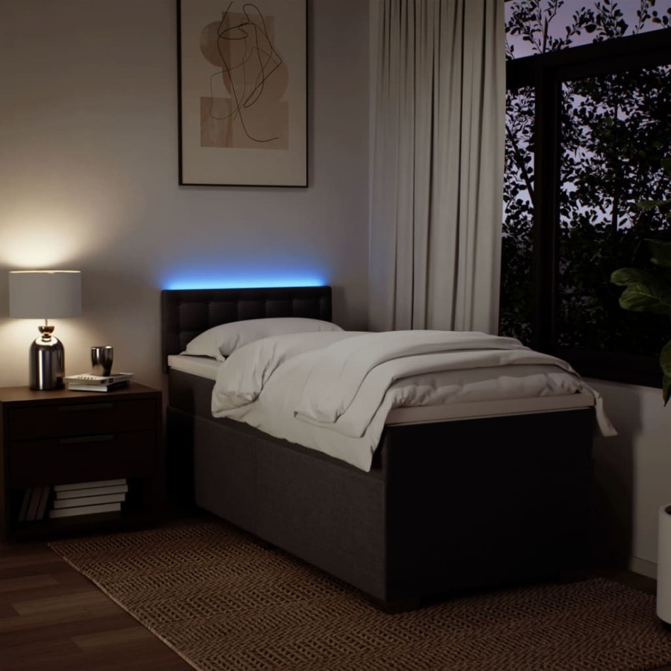 Cama box spring con colchón tela marrón oscuro 90x200