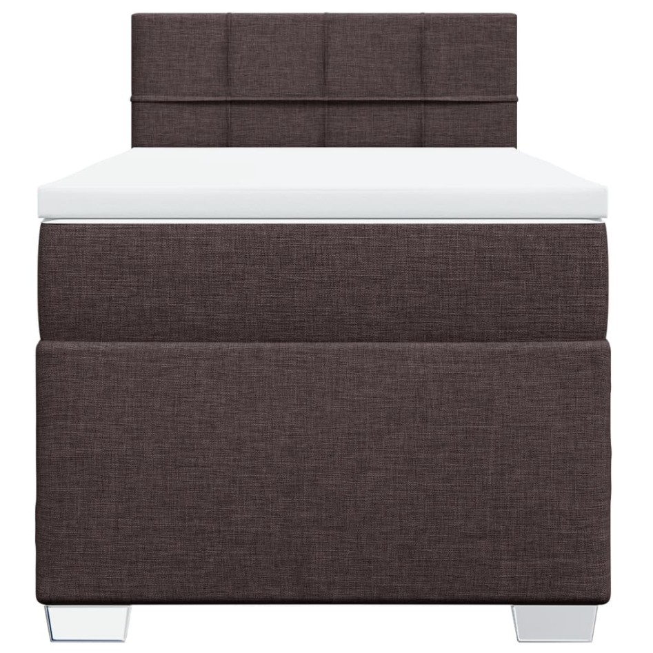 Cama box spring con colchón tela marrón oscuro 90x200