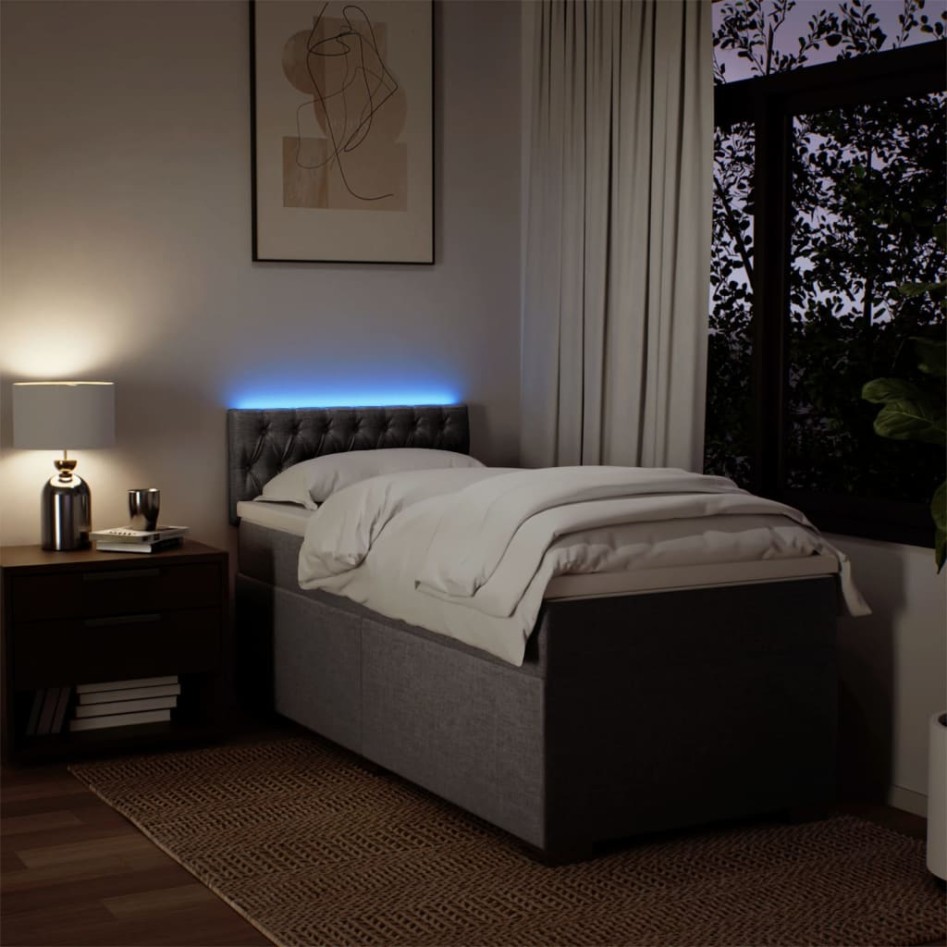 Cama box spring con colchón tela gris taupe 100x200