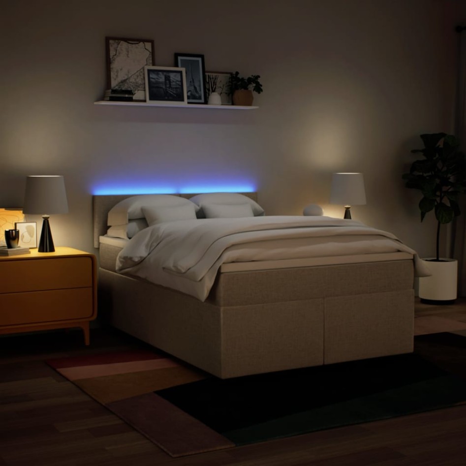 Cama box spring con colchón tela color crema 160x200