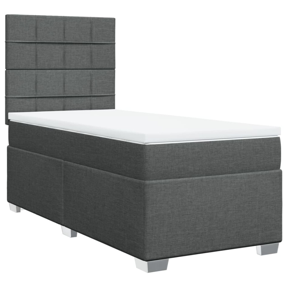 Cama box spring con colchón tela gris oscuro 80x200