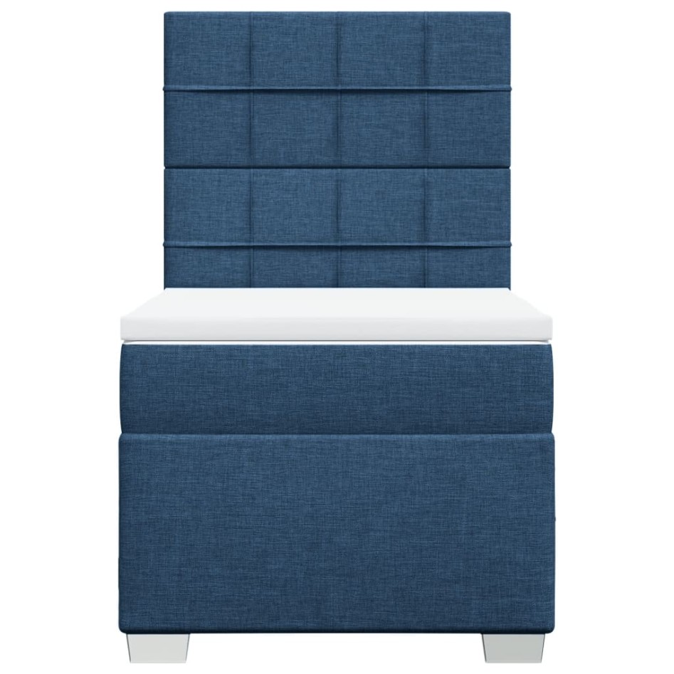 Cama box spring con colchón tela azul 80x200