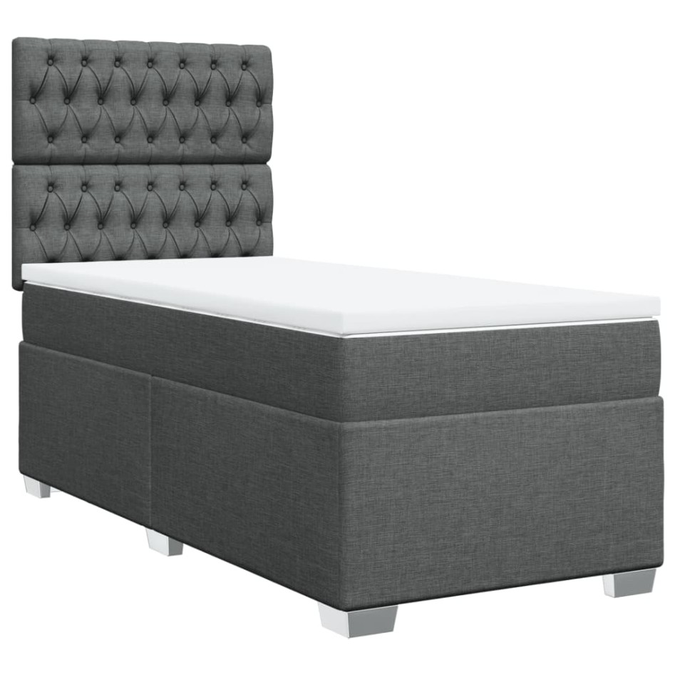 Cama box spring con colchón tela gris oscuro 80x200