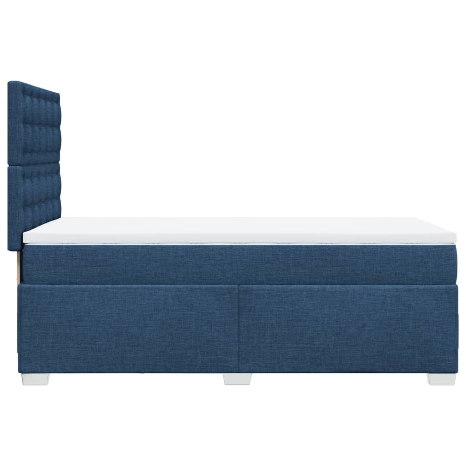 Cama box spring con colchón tela azul 90x190