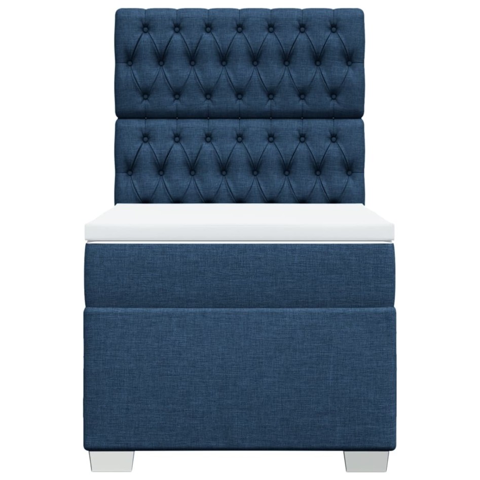 Cama box spring con colchón tela azul 90x190