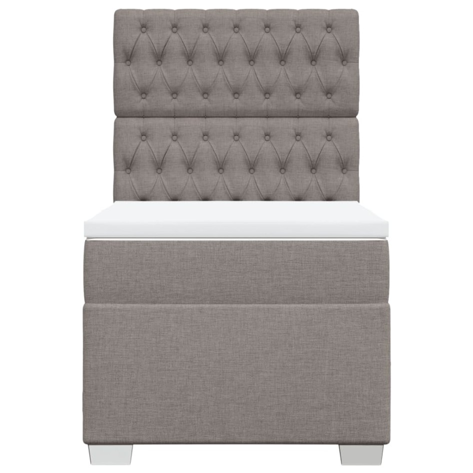 Cama box spring con colchón tela gris taupe 90x190