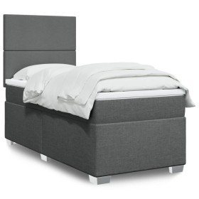 Cama box spring con colchón tela gris oscuro 90x190