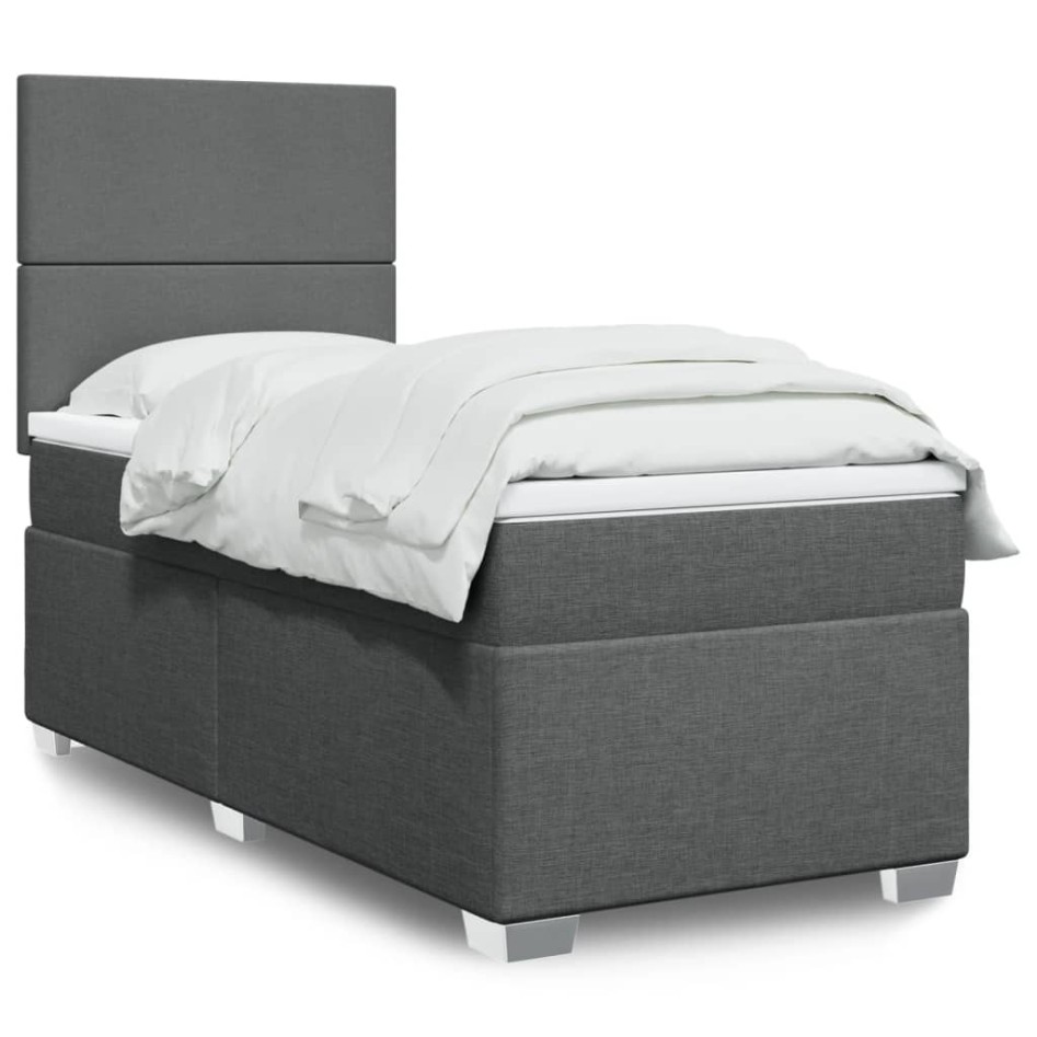 Cama box spring con colchón tela gris oscuro 90x190
