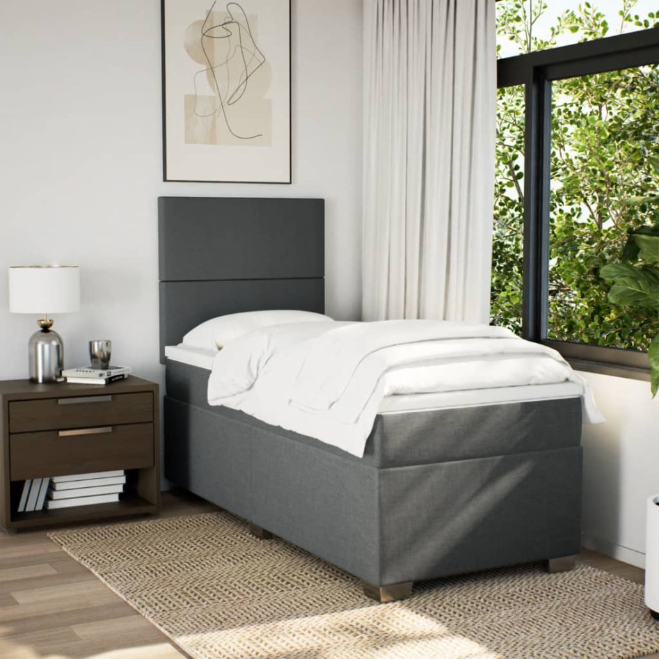 Cama box spring con colchón tela gris oscuro 90x190