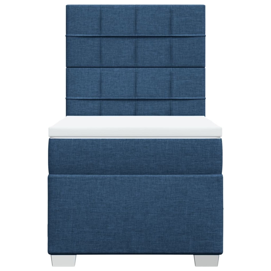 Cama box spring con colchón tela azul 90x190