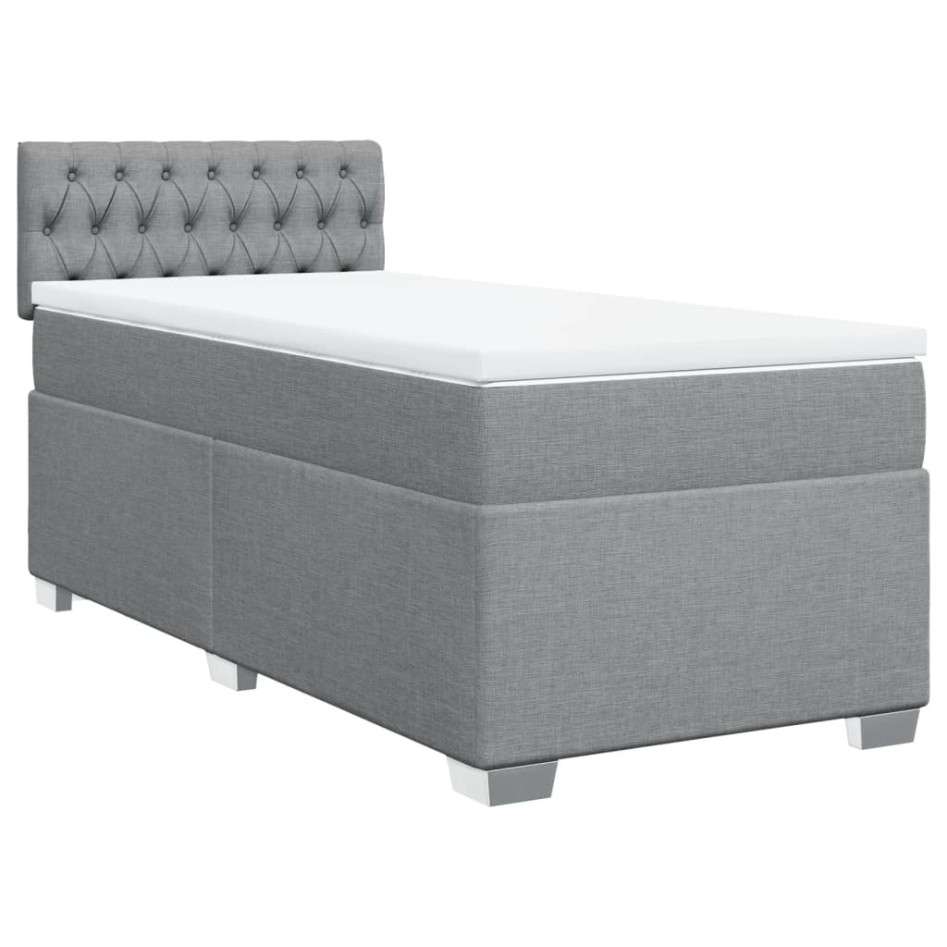 Cama box spring con colchón tela gris claro 80x200