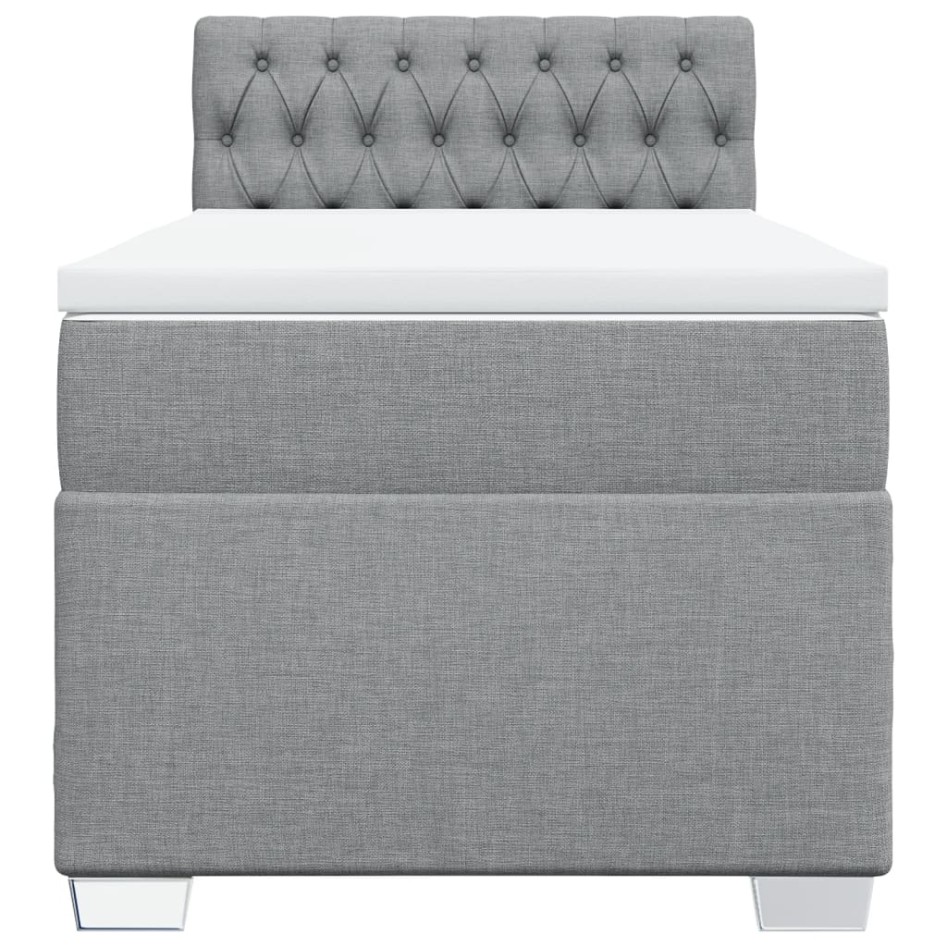 Cama box spring con colchón tela gris claro 80x200