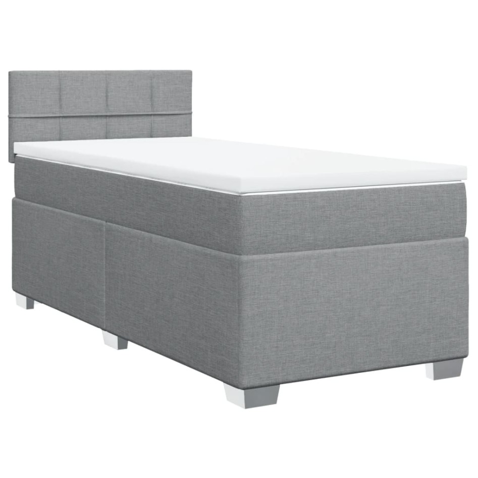Cama box spring con colchón tela gris claro 80x200