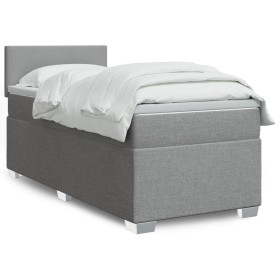 Cama box spring con colchón tela gris claro 90x190
