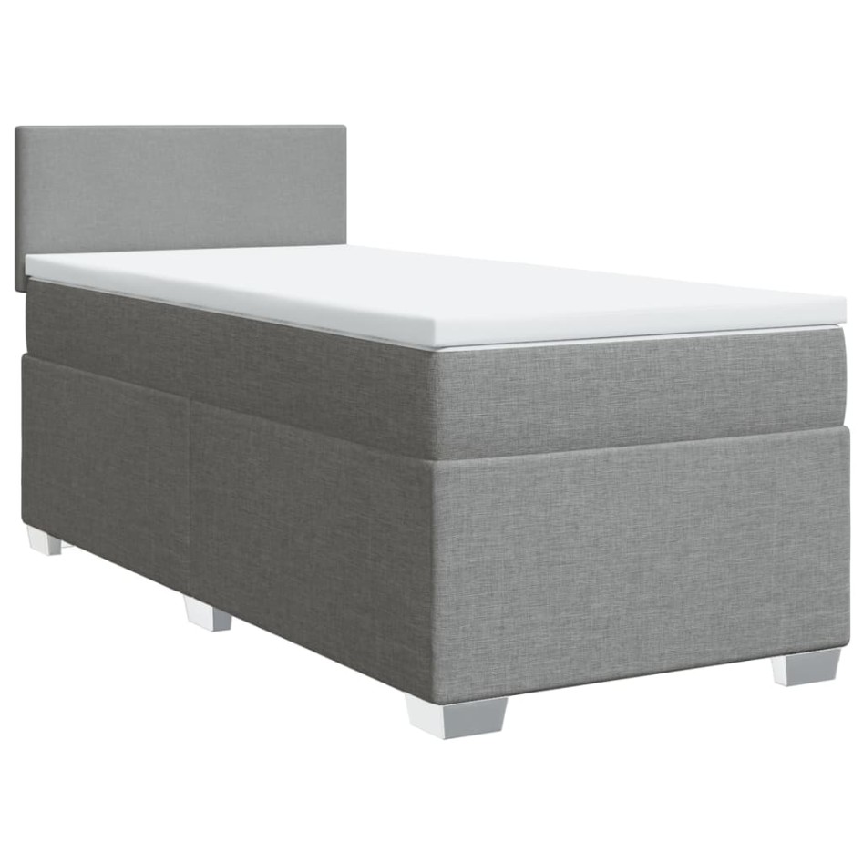 Cama box spring con colchón tela gris claro 90x190