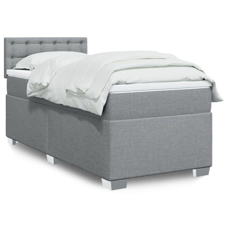Cama box spring con colchón tela gris claro 90x190