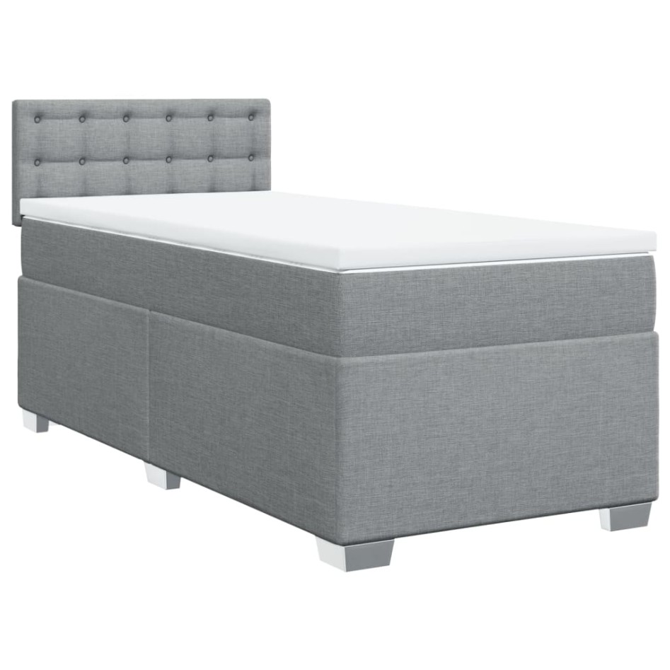 Cama box spring con colchón tela gris claro 100x200