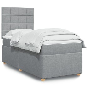 Cama box spring con colchón tela gris claro 80x200