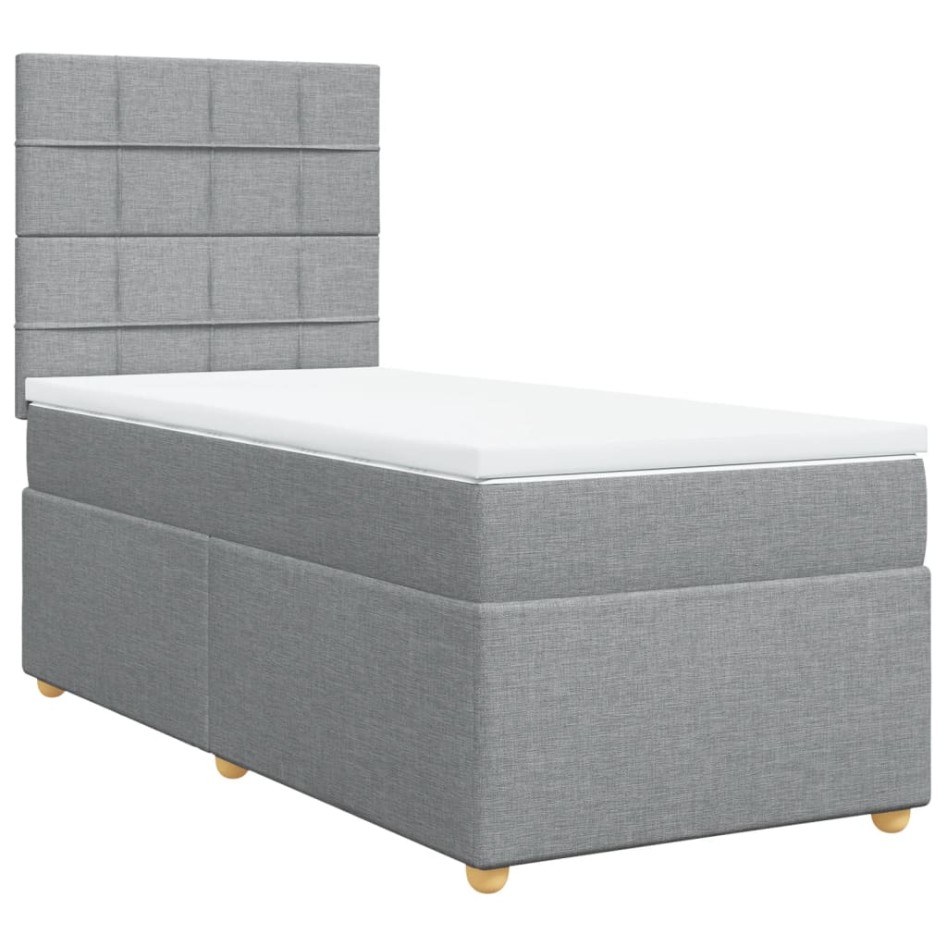 Cama box spring con colchón tela gris claro 80x200